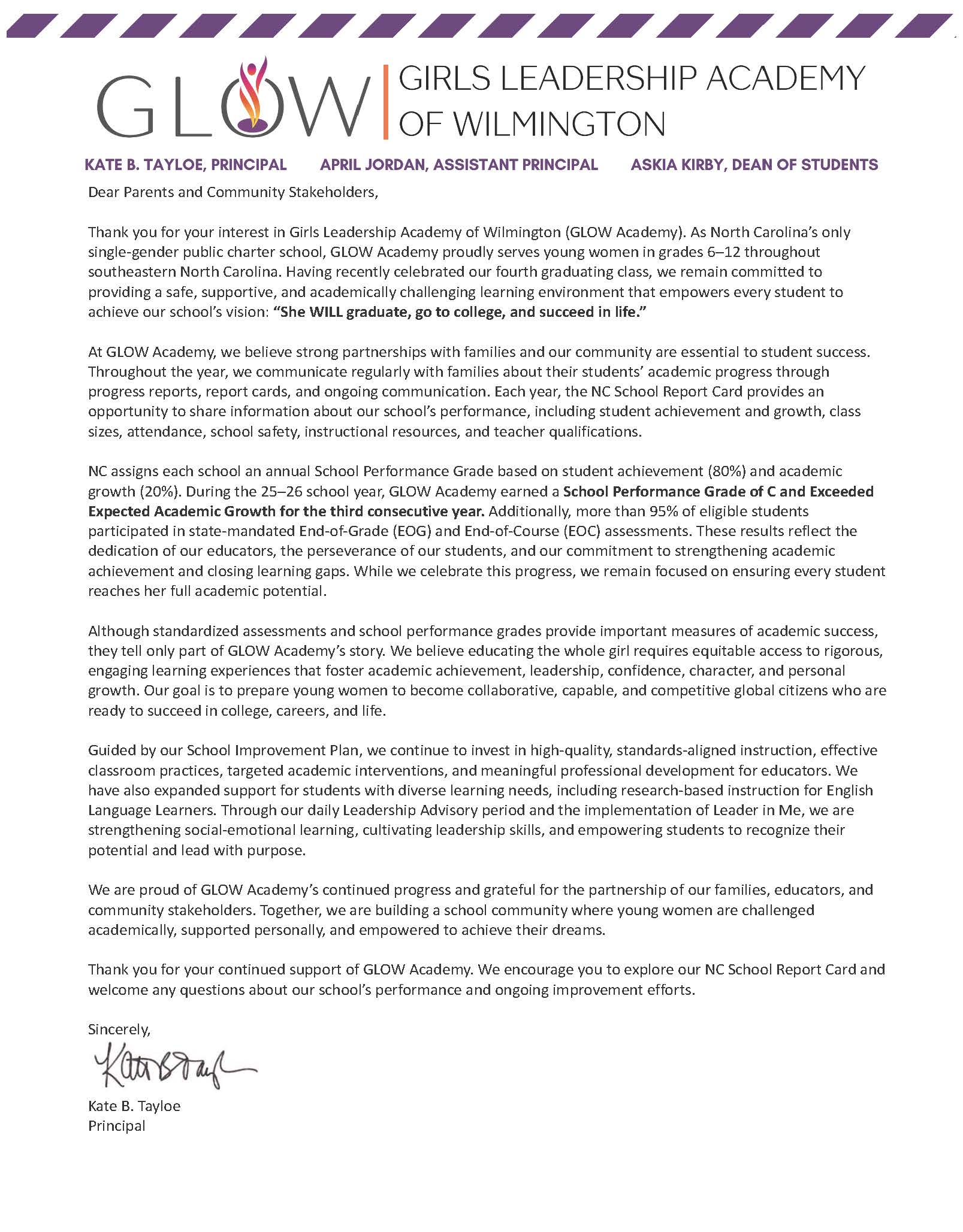 ENG School Report Card Welcome Letter (GLOW - 2026)